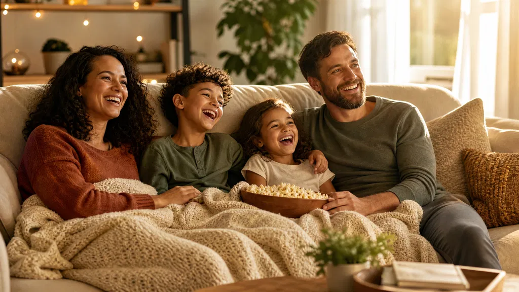 Family relaxing together in a warm, comfortable Central PA living room